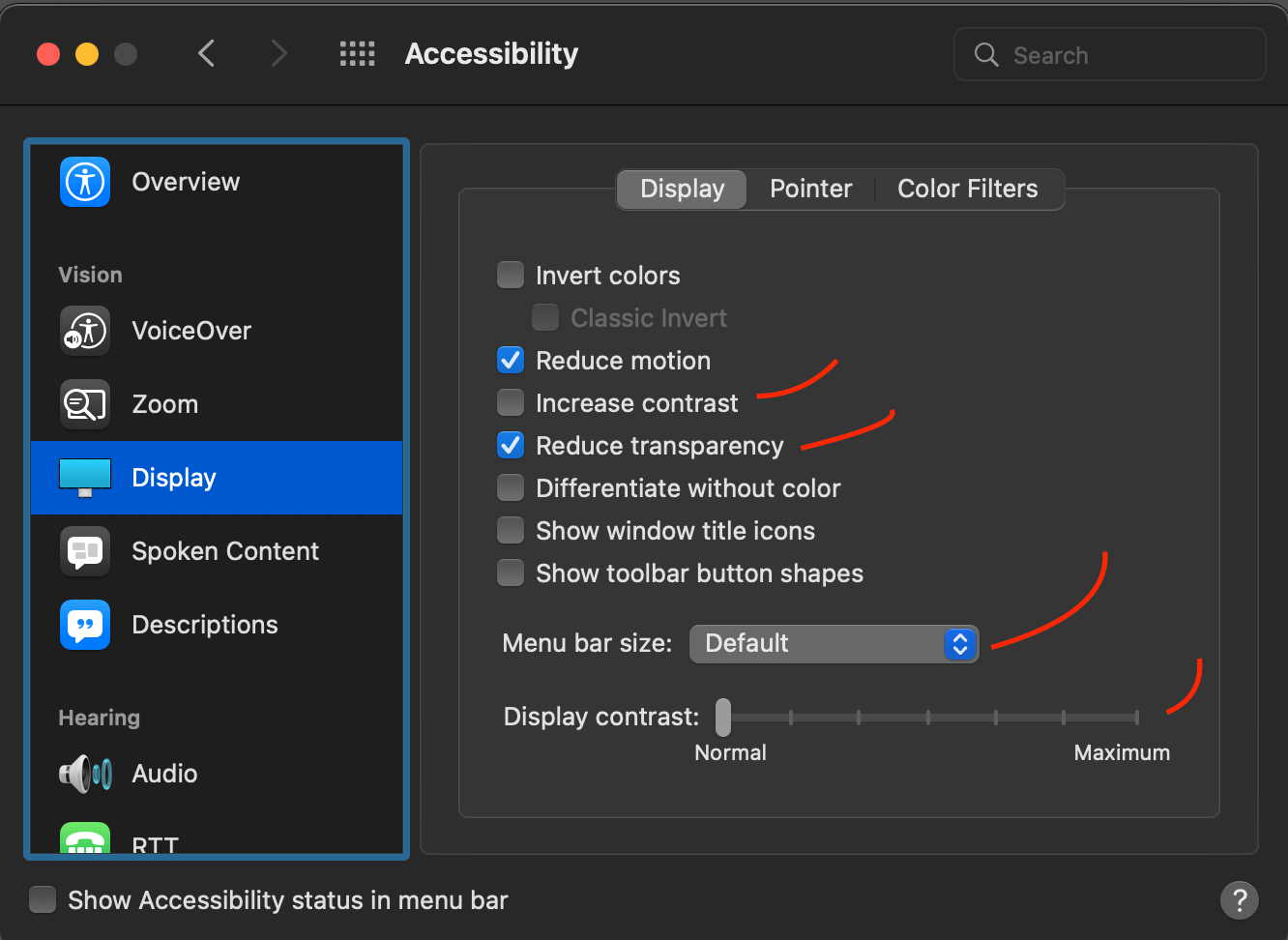 Mac Accessibility Screen Display Options